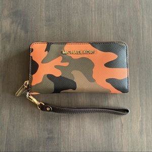 Michael Kors Orange Camo Wallet Wristlet